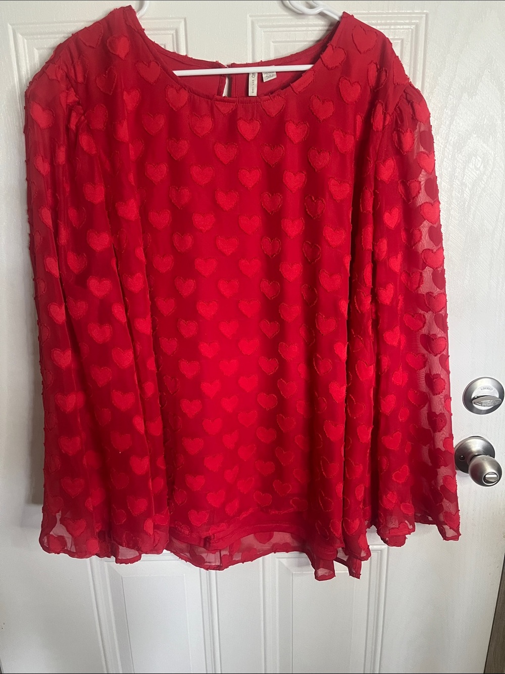 Red Heart-Pattern Sheer Blouse